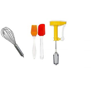 SNR Combo of SS Whisker,Silicon brush  spatula with Hand Bleander