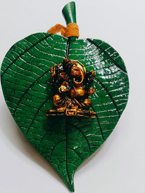 KESAR ZEMS Polyresin Lord Ganesha On Leaf For Good Luck Decorative Showpiece (9 x 3 x 14 Cm,Green)