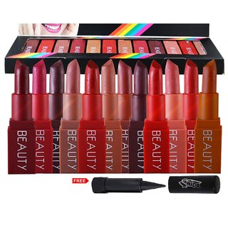                       Swipa Matte lipstick set of 12 multicolor with free kajal 007                                              