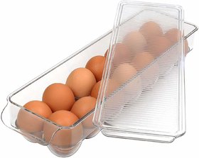 H'ENT Unbreakable Acrylic 14 Egg box Trays for Refrigerator with Lid