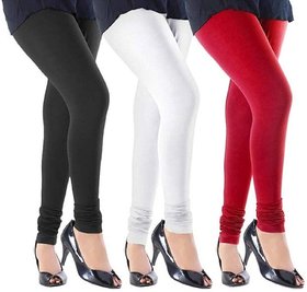 Uner  Women's Skinny Combed Cotton Leggings (Black, White and Red ).