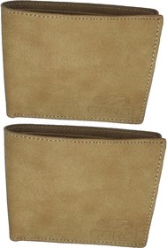GARGI Men Beige Artificial Leather Wallet (Set of 2) Combo