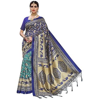 Siddhivinayak Presents Art silk saree 4 Color Combination With Unstitched Blouse Piece (Blue-Green)