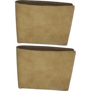 GARGI Men Beige Artificial Leather Wallet (Set of 2) Combo