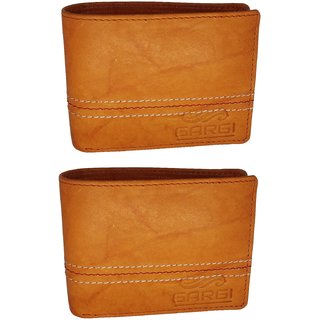                       GARGI Men Tan Genuine Leather Wallet (Set of 2) Combo offer                                              
