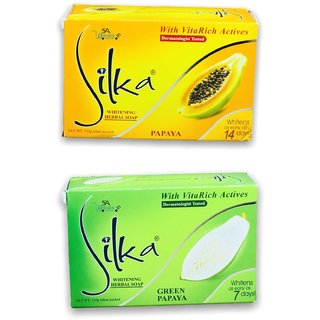                       Silka Papaya Whitening Herbal Soap Bundle, Enriched with Vitamin E, 2 packs                                              