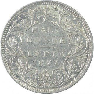                      HALF  rupees  silver coin 1877  very rare circulated                                              