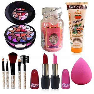                       all in one makeup kit combo (makeup kit -8188,facial kit(60),5 pcs brush,pink  Red lipsticks,puff, scrub(SDL210084)                                              