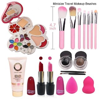                       Swipa makeup combo(A3957-Makeupkit,7pcs brush,colorqueen found, pink-red lipstick, black-brown eyeliner ,puff(sdl210086)                                              