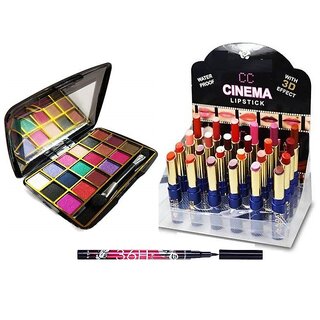                       Swipa 18 shade eyeshadow with multicolor matte lipstick  36hrs eyeliner-011                                              