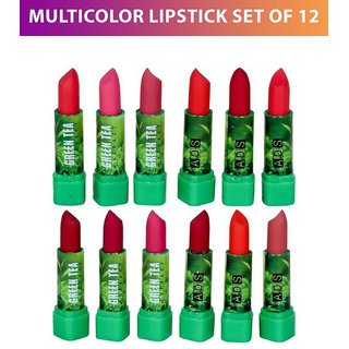                       ADS Green Tea Extract Multicolour Lipstick Set Of 12                                              