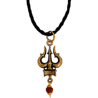                       Sullery Lord Elegant Shiv Trishul Damaru  Panchmukhi Rushrasha Bead  Gold  Brass Pendant                                              