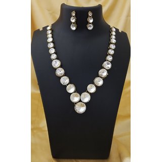                       Sparkling Round CZ Glass Kundan Stunning Jewelry Set                                              