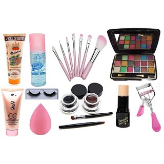                       SWIPA Party wear makeup kit combo SDL210046(18 Color eyeshadow, 7pcs makeup kit, fixer, scrub, CC Cream, eye lashes, bl                                              