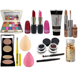                       SWIPA color fashion makeup kit combo-SDL210051(18colour eyeshadow, red pink lipstick, primer, double action foundation                                              