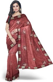 JIVANYA Synthetic Printed Saree with Blouse For Girls and Women, Colour- Maroon