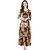 Rosella RWD-01027 Women Printed Black Maxi Dress With Yellow And Brown Rose Print