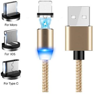 Sunnybuy  3-in-1 USB Magnet Charging Cable, 360 rotate Multi 3-in-1 Magnet Cable Charger with LED