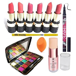                       Swipa 18 mini eyeshadow(8818)6pcs lipstick,kajal,puff,stick concealer,36hrs eyeliner(SDL210107)                                              
