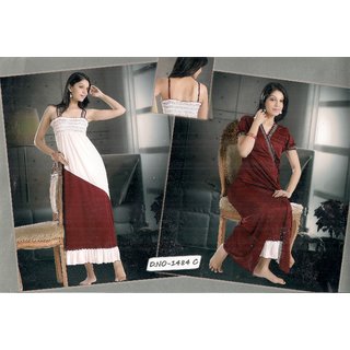                       women's 2pc Sleepwear set Nighty  Over Coat 1484C Maroon Night dress new bed fun Designer  Nightie  Robe                                              