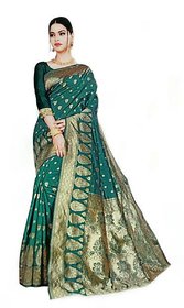 Shree Sharda Women Green  Banarasi Silk Saree With Blouse Piece