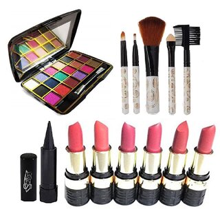                       Swipa Exclusive fashion makeup kit for girl's  women (18 eyeshodow-8818,5pcs brush,kajal,6pcs lipstick)(SDL210110)                                              