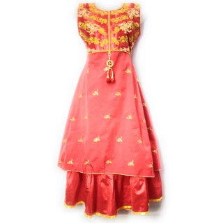 Chic Designs Red Long Anarkali Gown Partywear