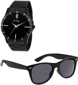 Relish Analogue Black Stainless Steel Strap Watch Gift Combo Set For Men'S Boy'S Re-Bb8086-Sg