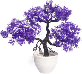 Artificial Tree Like Violet Plant and White Engraved Pot