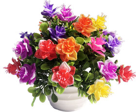 Artificial Colorful Flowers With White Pot