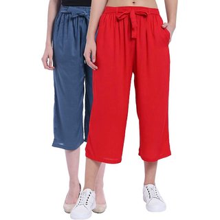 Girls Red Lines Rayon Culottes Pants Capri Short Trouser for Women Girls Red Lines Rayon Culottes Pants Capri Short Trouser for Women