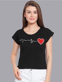 Vivient Women Black Heart Beat Printed Crop Top
