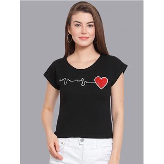                       Vivient Women Black Heart Beat Printed Crop Top                                              