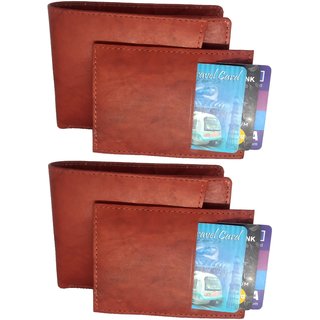                       Gargi Men Brown (Cherry)  Genuine Leather Wallet ( Set of 2)                                              