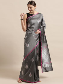 Vastranand Grey Silk Blend Woven Design Banarasi Saree