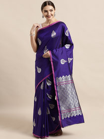 Vastranand Purple Silk Blend Woven Design Banarasi Saree