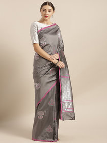 Vastranand Grey Silk Blend Woven Design Banarasi Saree