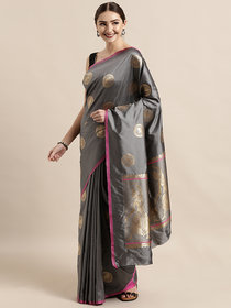 Vastranand Grey & Gold-Toned Silk Blend Woven Design Banarasi Saree