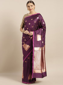 Vastranand Purple & Gold-Toned Silk Blend Woven Design Banarasi Saree