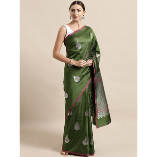 Vastranand Green Silk Blend Woven Design Banarasi Saree
