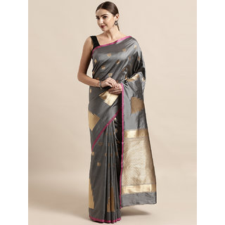                       Vastranand Grey & Gold -Toned Silk Blend Woven Design Banarasi Saree                                              