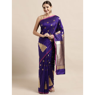                       Vastranand Purple Silk Blend Woven Design Banarasi Saree                                              