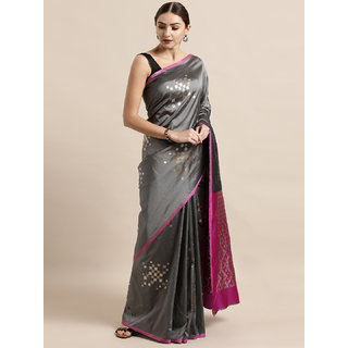                       Vastranand Grey Silk Blend Woven Design Banarasi Saree                                              