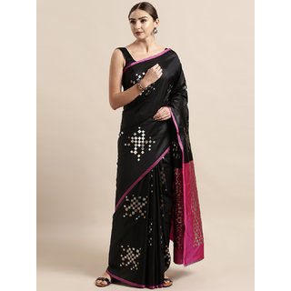                       Vastranand Black Silk Blend Woven Design Banarasi Saree                                              