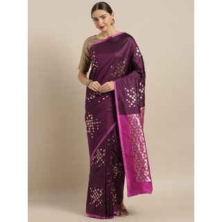                       Vastranand Purple & Silver-Toned Silk Blend Woven Design Banarasi Saree                                              