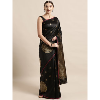                       Vastranand Black & Gold-Toned Silk Blend Woven Design Banarasi Saree                                              