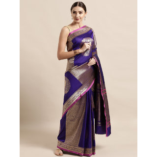                       Vastranand Purple & Gold-Coloured Silk Blend Woven Design Banarasi Saree                                              