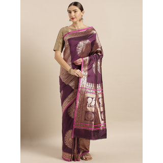                       Vastranand Burgundy & Gold-Toned Silk Blend Woven Design Banarasi Saree                                              