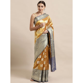 Vastranand Mustard Yellow & Navy Blue Tissue Woven Design Kanjeevaram Saree Vastranand Mustard Yellow & Navy Blue Tissue Woven Design Kanjeevaram Saree