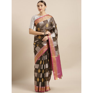 Vastranand Black & Silver-Toned Organza Woven Design Kanjeevaram Saree Vastranand Black & Silver-Toned Organza Woven Design Kanjeevaram Saree